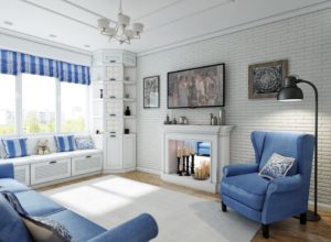 Мебель голубого цвета в гостиной в стиле прованс