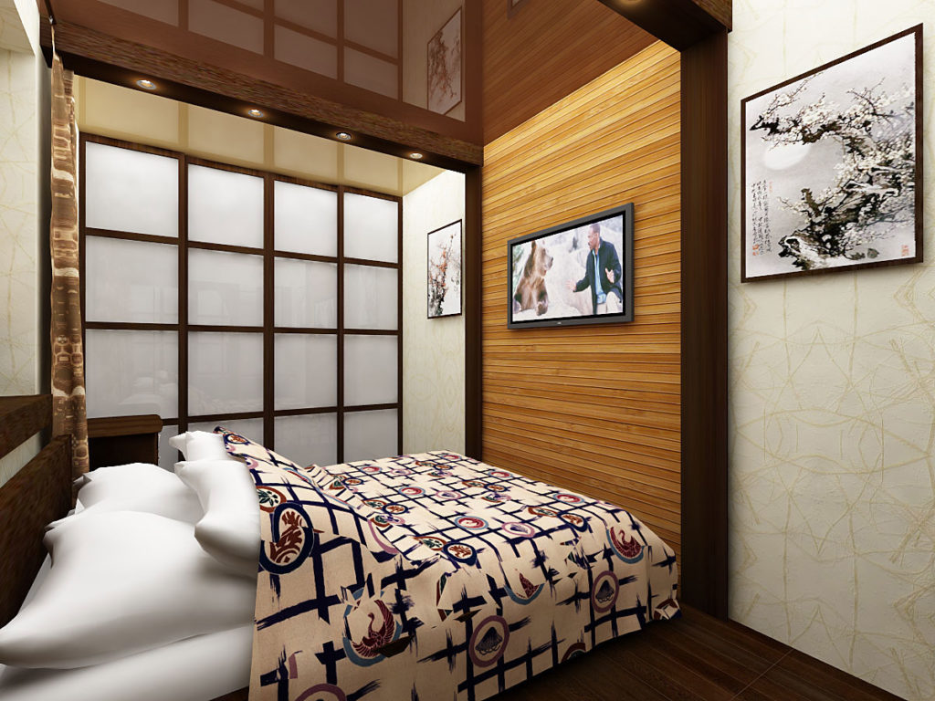 Дизайн узкой спальни в японском стиле